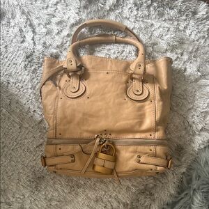Chloe Beige Leather Tote with Lock Detail